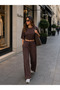 Women's Pique Textured Crop Blouse with Gathered Sides and Tie-Waist Wide-Leg Pants Two-Piece Set - 7