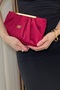 Women's Burgundy Satin Chain Strap Clutch Bag - 3