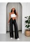 Women's Black High-Waist Interlock Fabric Pants with Mid-Seam and Zipper Detail - 3