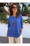 Italian Cotton - Linen Textured Blouse with Pendant Indigo Blue - 2