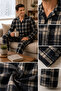 Plaid Pattern Long Sleeve Shirt Collar Buttoned Men's Pajama Set - 4