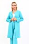 Zero Neck Straight Long Jacket-Turquoise - 2