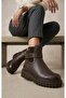 2452611K Women's Genuine Leather Thick Sole Buckle Zipper Boots - 2