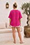 Pink V-Neck Short Sleeve Buttoned Collar and Cuff Ruffles Casual Muslin Oversize Woven Blouse 77 70 - 8