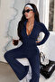 Combo Navy Blue Long Sleeve Basic Yoga Pilates Slim Fit Zippered Fitness Spanish Leg 2-Piece Bottom-Top Sports Set