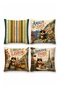 Traveler Fun Cat Patterned 4-Piece Throw Pillow Cover Set - 3