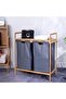 Laundry Basket with 2 Collapsible Pull-Out Laundry Hamper, Bamboo Laundry Storage Organizer, Dirty C - 2