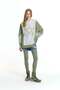 Gray Melange Khaki Contrast Fabric Oversized Sweatshirt with Embroidery Detail 19026 - 2