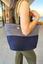 Navy Blue White Jute Straw Handmade Beach Pool Bag and Hat Set with Handles Multi-Purpose Easy to Clean Washable Decorative Bag and Hat Set Summer Fashion Combination - 4