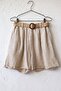 Beige Pocketed Pleated Belted Elastic Waist Double Leg Casual Linen Look Woven Shorts 50 63 - 2