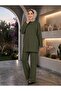 Women's Islamic Clothing Modal Fabric Self-Line Detailed Crew Neck Tunic Top and Bottom Set - 3