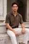 Como 100% Cotton Brit Detailed Short Sleeve Polo Collar Men's Shirt - Brown - 4