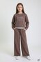 Brown Girls' Striped Cropped Sweatshirt 3-Piece Wide-Leg Sweatpants Set 24777 - 3