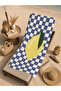 Navy Blue White Checkered Large Lemon Patterned 70X150 Beach Towel - Cotton Bath Towel - 5