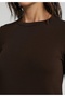 Slim Fit Round Neck Plain Women's Brown Long Sleeve T-Shirt - 4