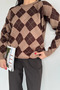 Beige Women's Plaid Patterned Crew Neck Knit Sweater - 3