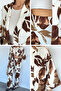 Brown Women's Patterned Kimono Pants Double Set - 3