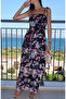 Black Floral Patterned Layered Maxi Dress with Straps - 8623 - 2