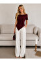Women's Boat Neck Side Gathered Asymmetrical Hem Stylish Blouse - 2