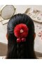 Red Plush Cherry Model Hair Clip with Stones and Pearls - 2