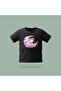 Children's Kitty Moon Patterned Printed T-Shirt 100% Cotton Single Jersey Fabric - Black