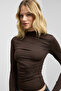 Solema women's crew neck ruched slim fit dark brown blouse - 4