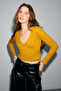 Olivierns Women's Front Tie Bodycon Blouse with Breathable Fabric in Saffron Yellow - 2
