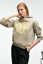 Lioraen Women's Printed Relaxed Kangaroo Pocket Hooded Stone Color Sweatshirt - 4