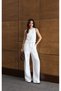 Women's White Blouse Pants Set Crew Neck Sleeveless High Waist Lace-Up Palazzo - 5