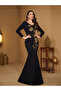 Black Beaded Sequin Flared Maxi Dress - 4