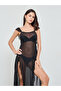 Black Solid Ruffled Trims Mesh Babydoll - 2