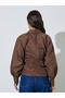 Brown Lace Up Detail Raglan Sleeve Buttoned Shirt - 5
