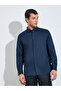 Navy Blue Solid Textured Regular Fit Shirt - 3
