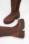 Women's Daily High Sole Scuba Fabric Flat Flavie Brown Suede Wedge Heeled Boots - 4