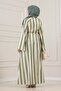 Thick Striped High Collar Dress-Khaki - 4