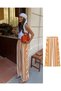 Asur Boutique Women's Striped Palazzo Trousers High Waist Wide Leg Linen Look Comfortable Casual Trousers - 6