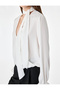 Aerobin Fabric Long Sleeve Scarf Shawl Collar Flowy Satin Oversized Blouse - 3