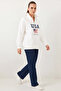 Women's Usa Printed Stand Collar White Sweatshirt - 3
