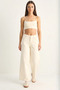 Women's Patterned Pocket Detailed High Waist Wide Leg Denim Cream Trousers