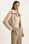 Women's Wide Collar Pocket Detailed Lined Embroidered Crop Beige Coat - 8