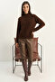 Women's Crew Neck Raglan Sleeve Knitted Patterned Soft Textured Knitwear Bitter Brown Sweater - 5