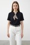 Women's Basic Black T-Shirt with Buckle Scarf Detail