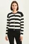 Women's Striped Bearded Knitwear Black Ecru Cardigan