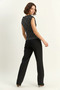 Women's Degaje Collar Polka Dot Lycra Black and White Blouse with Side Gathered Detail - 6