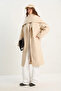 Women's Oversized Cashmere Beige Coat with Flap Collar and Scarf Accessories - 2