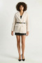 Women's Pocket Detailed Lined Belted Plush Textured Cream Jacket - 7