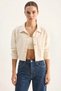 Women's Double Pocket Detailed Snap Closure Seasonal Denim Cream Jacket - 7