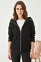 Women's Hair-Trimmed Zippered Knitwear Black Cardigan