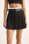 Women's Belt Detailed Pleated Mini Skirt with Shorts De Black - 7