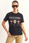 Women's Nice Story Text and Embroidery Detailed Relaxed Fit t Shirt Black - 4